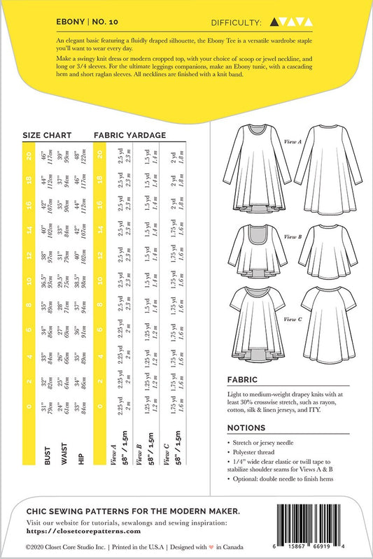 Ebony Knit Dress & T-Shirt Pattern , quilting and craft projects