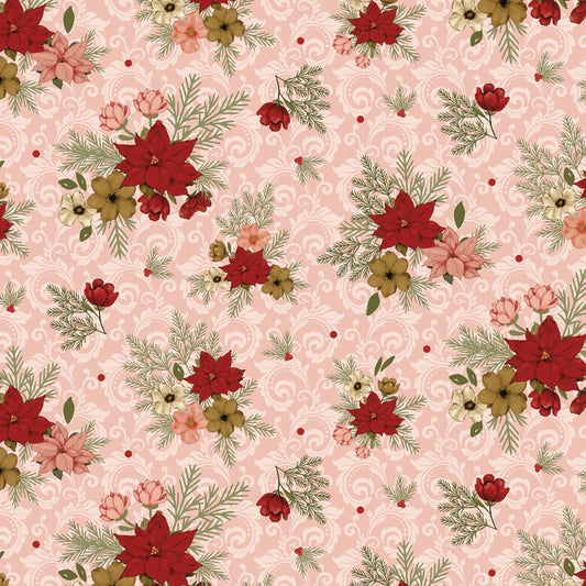 Christmas Greetings - Floral Pink | 1 Yard Cut