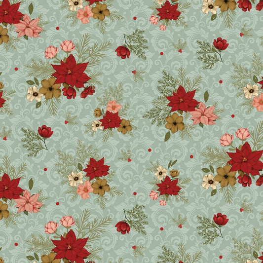 Christmas Greetings - Floral Sage | 1 Yard Cut