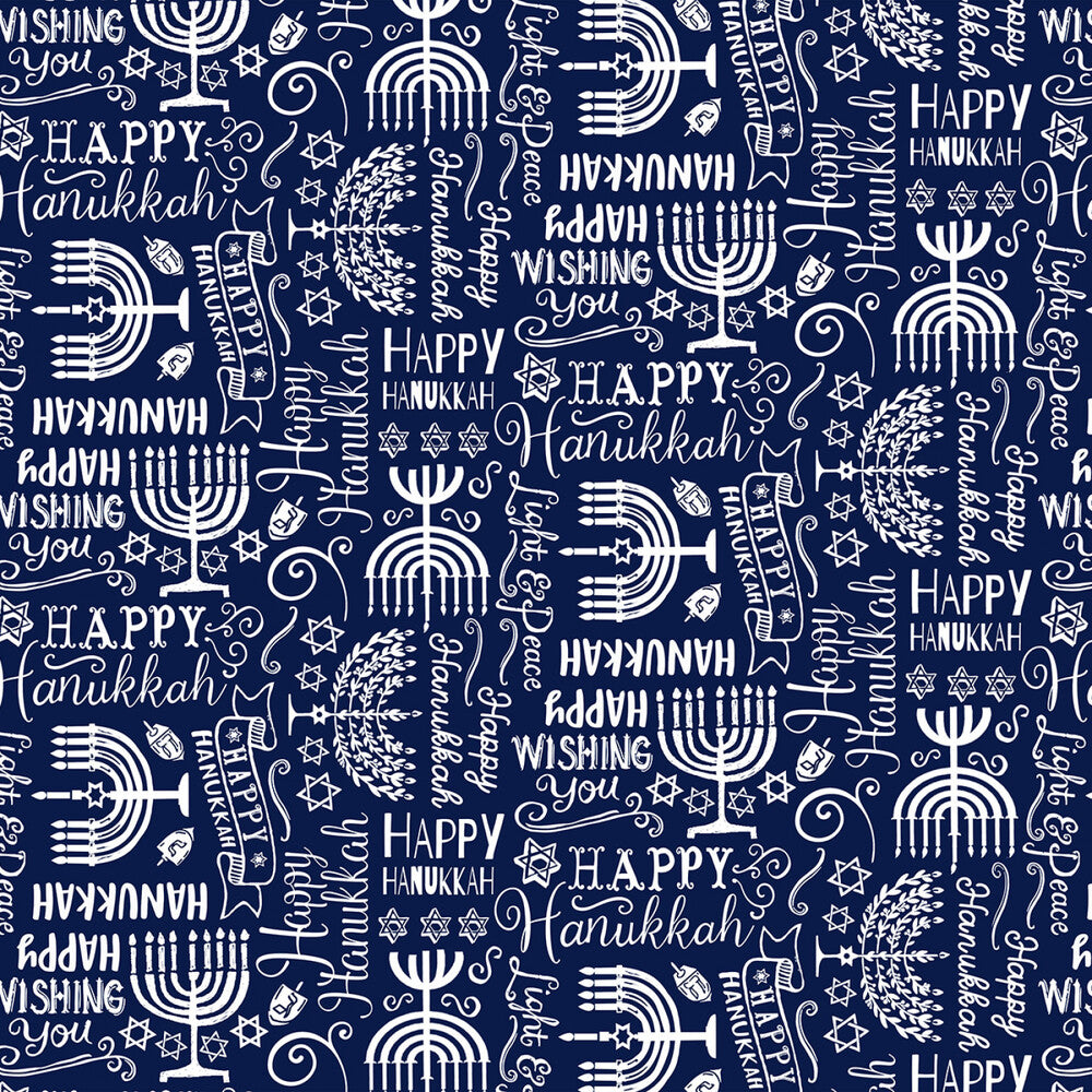 Navy Menorah & Happy Hanukkah Text Christmas sewing and quilting product