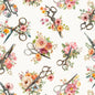 Happy Place - Cream Tossed Floral Scissors , quilting and fabric cutting