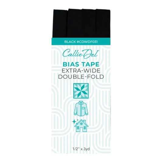 Extra Wide Double Fold Bias Tape Black 13 mm x 3yd , quilting and neat fabric finishing