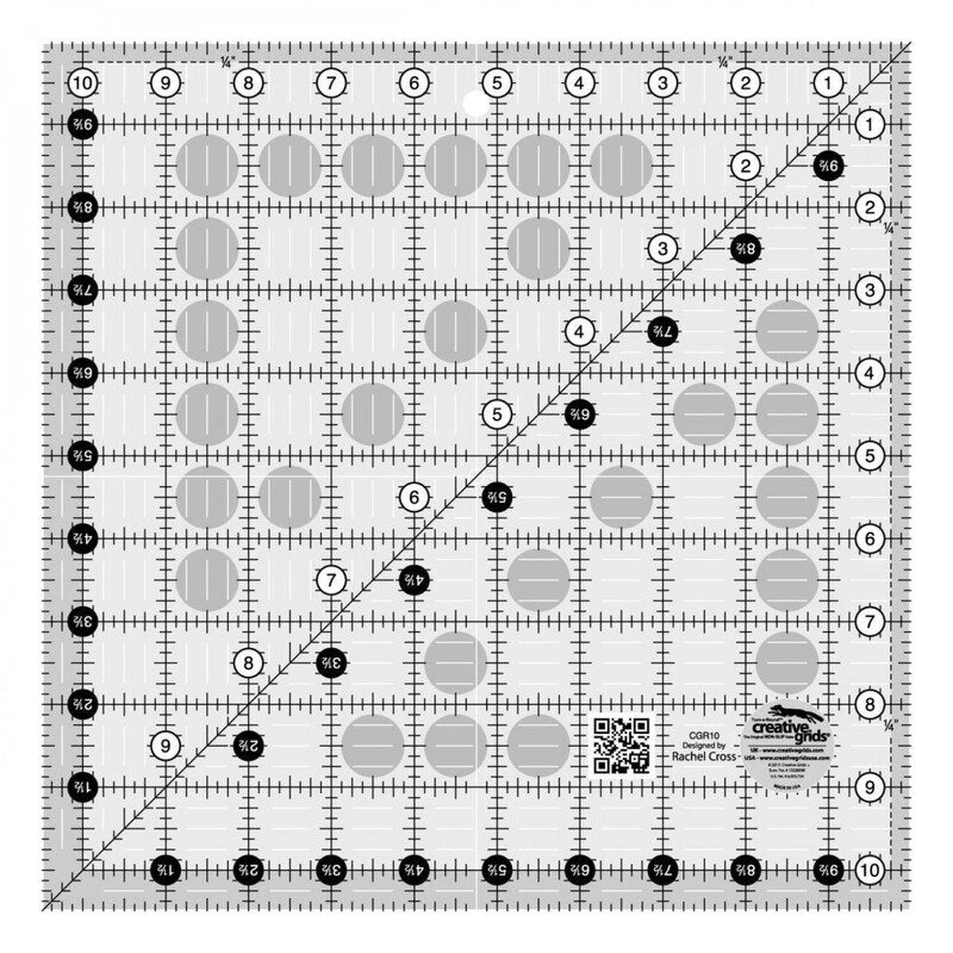 Quilt Ruler 10.5 Square - CGR10 for precise cutting, marking and patchwork