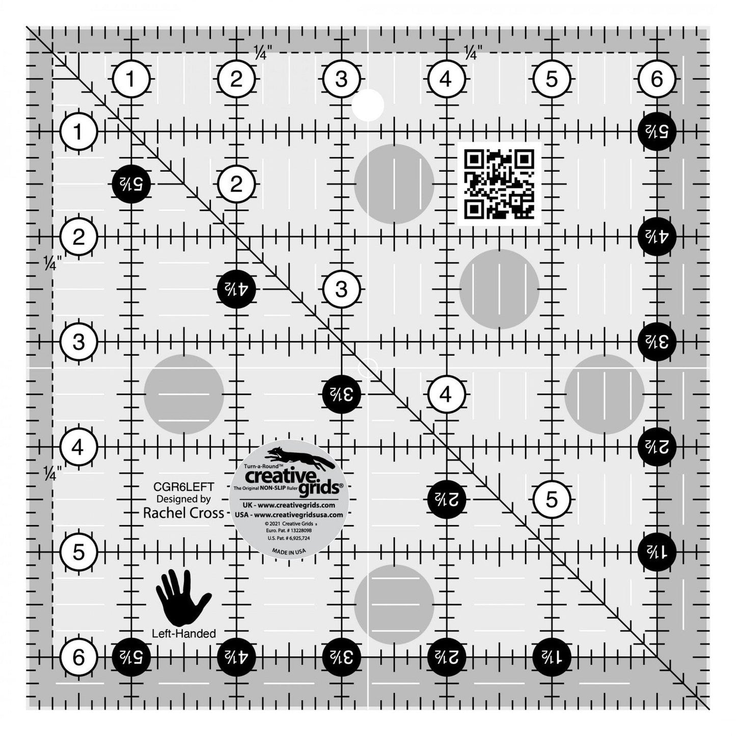 Left Handed Quilt Ruler 165 mm Square for precise cutting, marking and patchwork