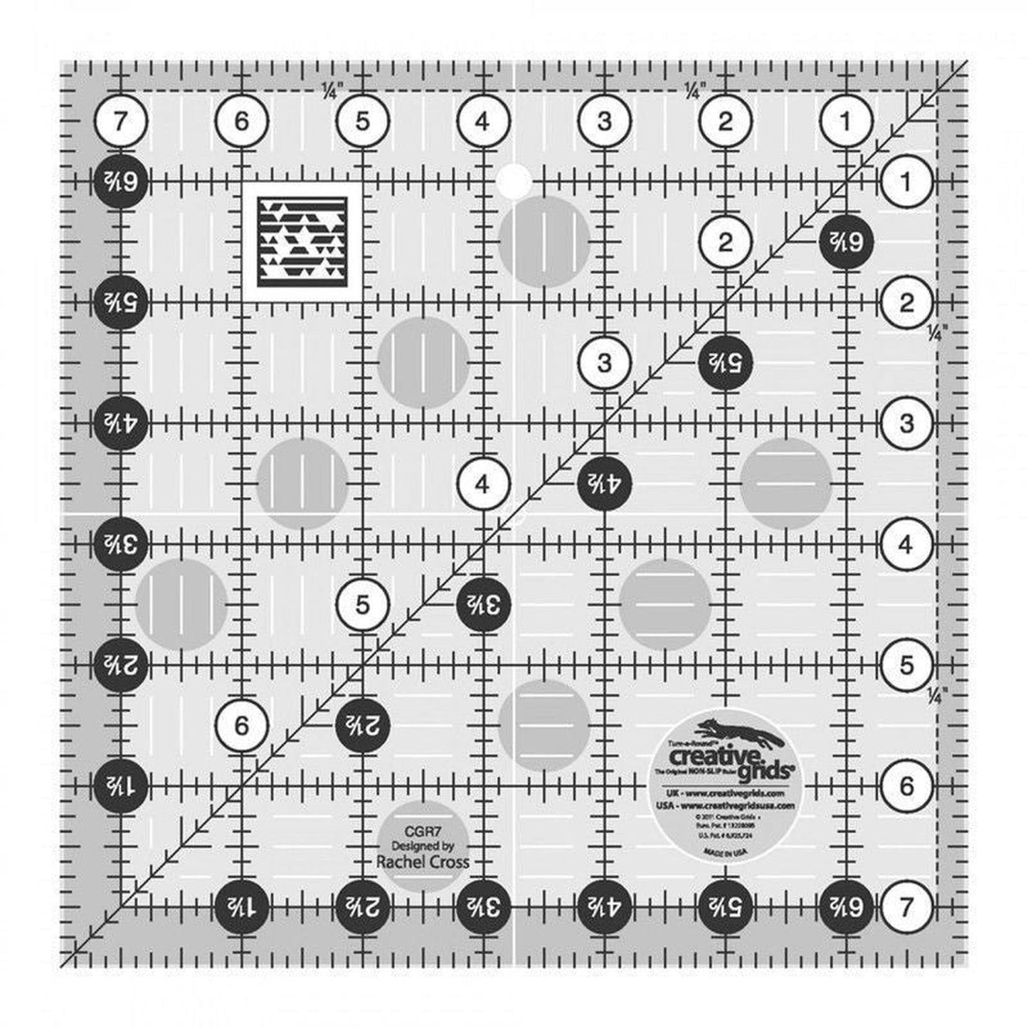Quilt Ruler 7.5 Square - CGR7 in for precise cutting, marking and patchwork