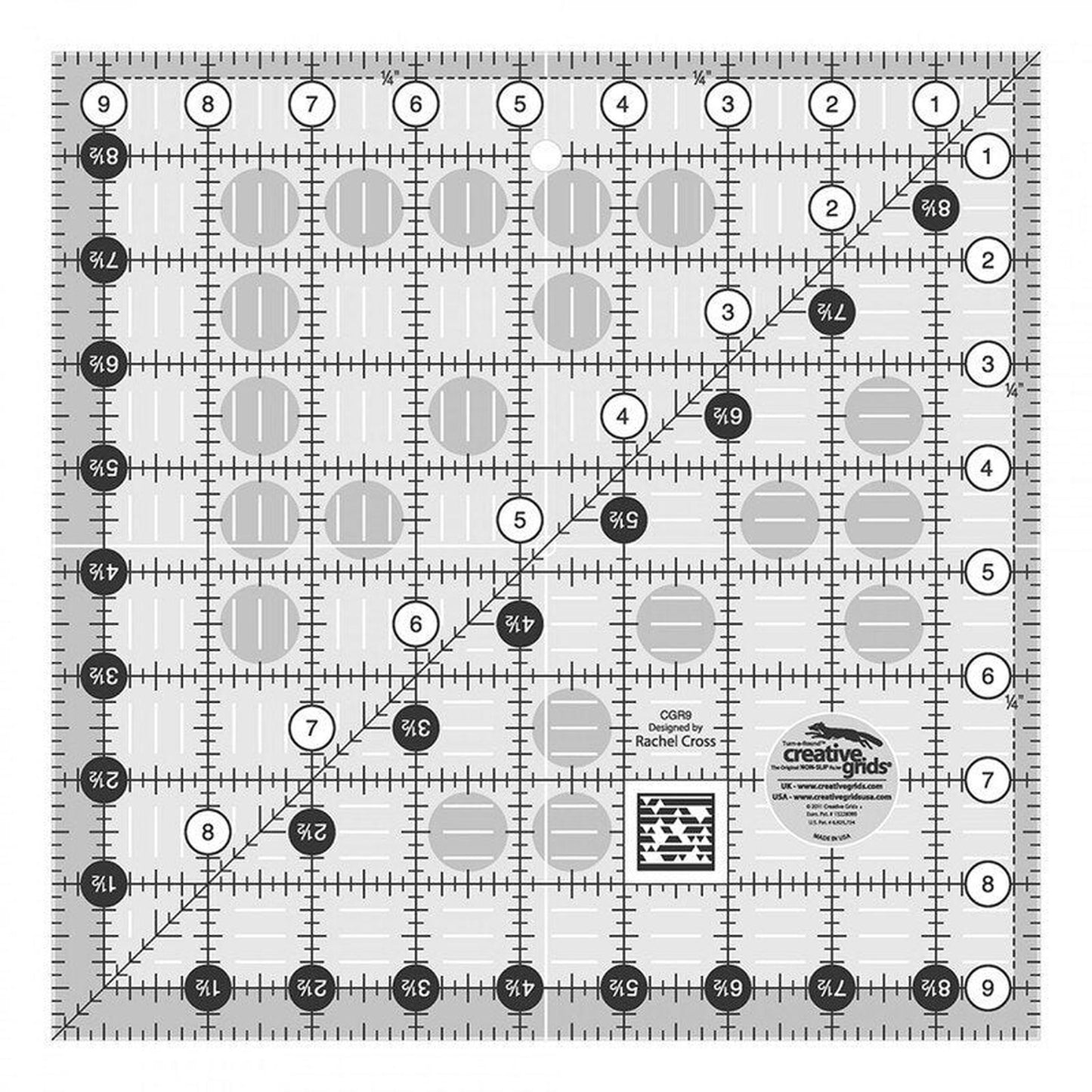 Quilt Ruler 9.5 Square - CGR9 for precise cutting, marking and patchwork