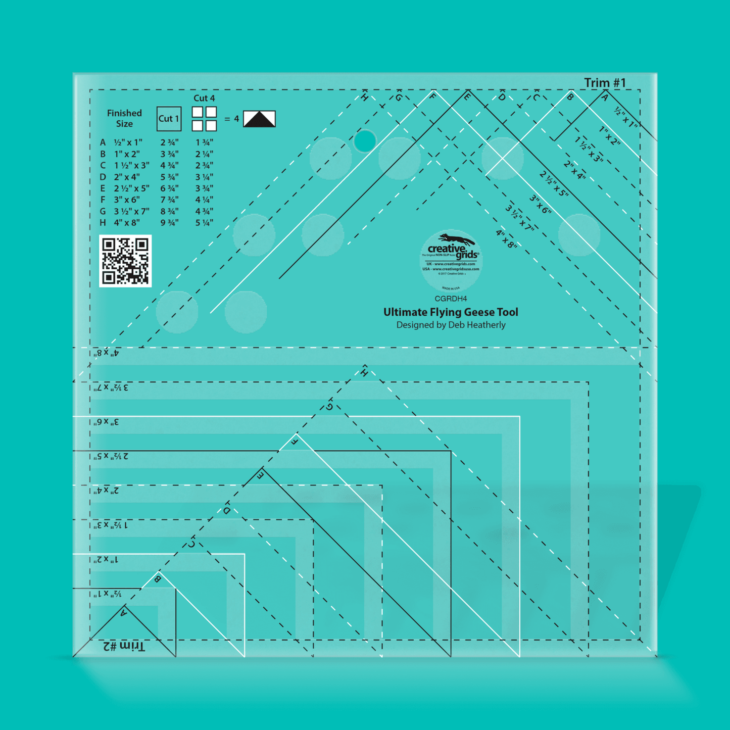 Ultimate Flying Geese Template Ruler - CGRDH4 for precise cutting, marking and patchwork