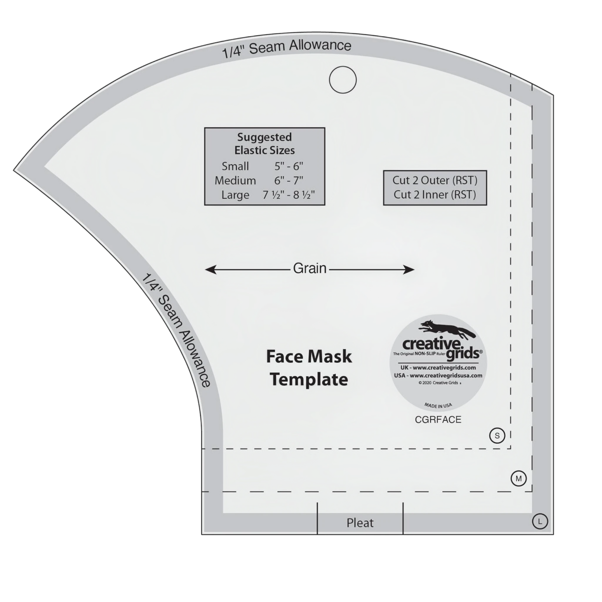 Face Mask Template 3 Sizes in 1 for precise cutting, marking and patchwork