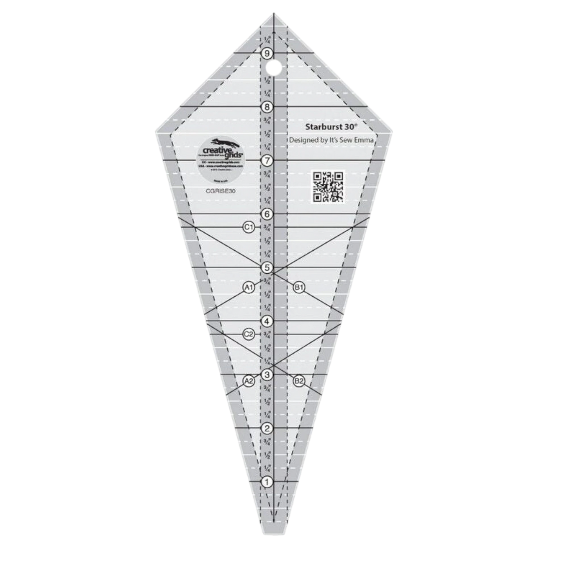 Starburst 30 Degree Triangle Quilt 241 mm Ruler - CGRRISE30 for precise cutting, marking and patchwork