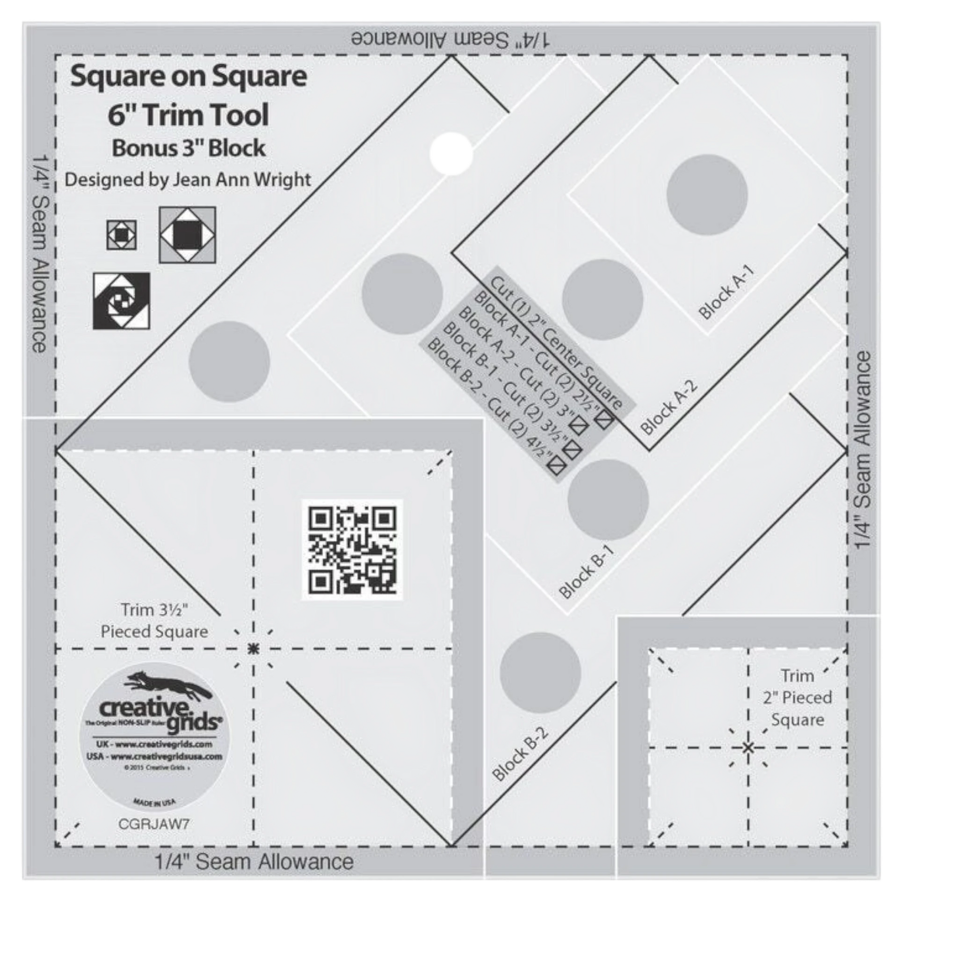 Square on Square Trim Tool - 76 mm or 152 mm Finished Quilt Ruler - CGRJAW7 , crafting and sewing tasks
