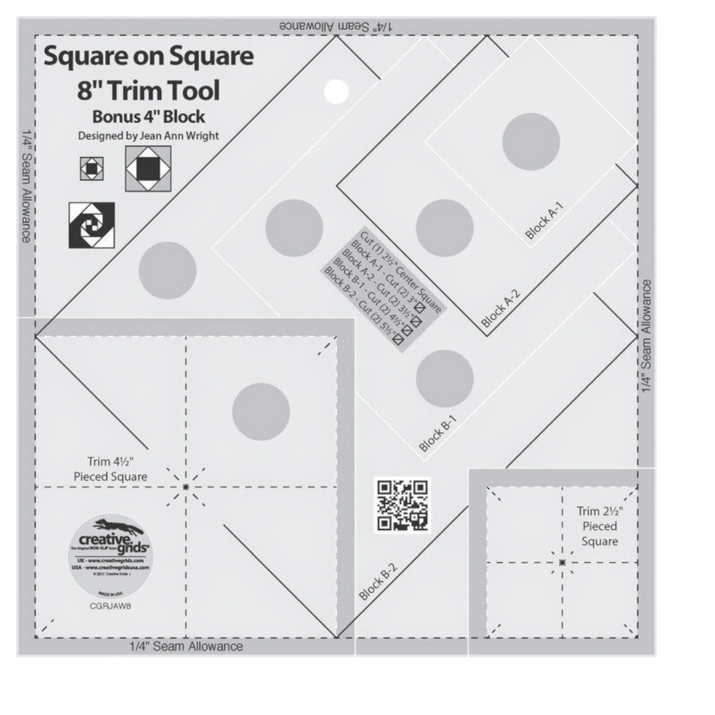 Square on Square Trim Tool - 102 mm or 203 mm Finished Quilt Ruler - CGRJAW8 , crafting and sewing tasks