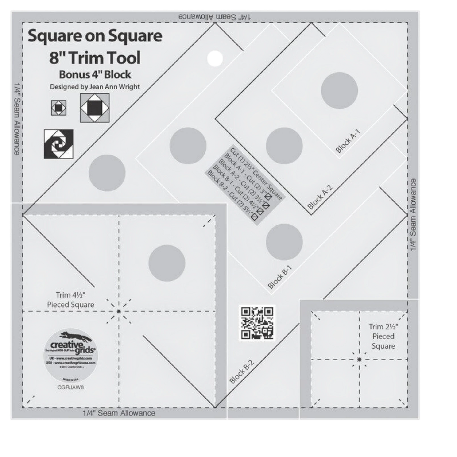 Square on Square Trim Tool - 102 mm or 203 mm Finished Quilt Ruler - CGRJAW8 , crafting and sewing tasks