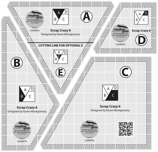 Scrap Crazy 6 Templates - CGRMT6 for precise cutting, marking and patchwork