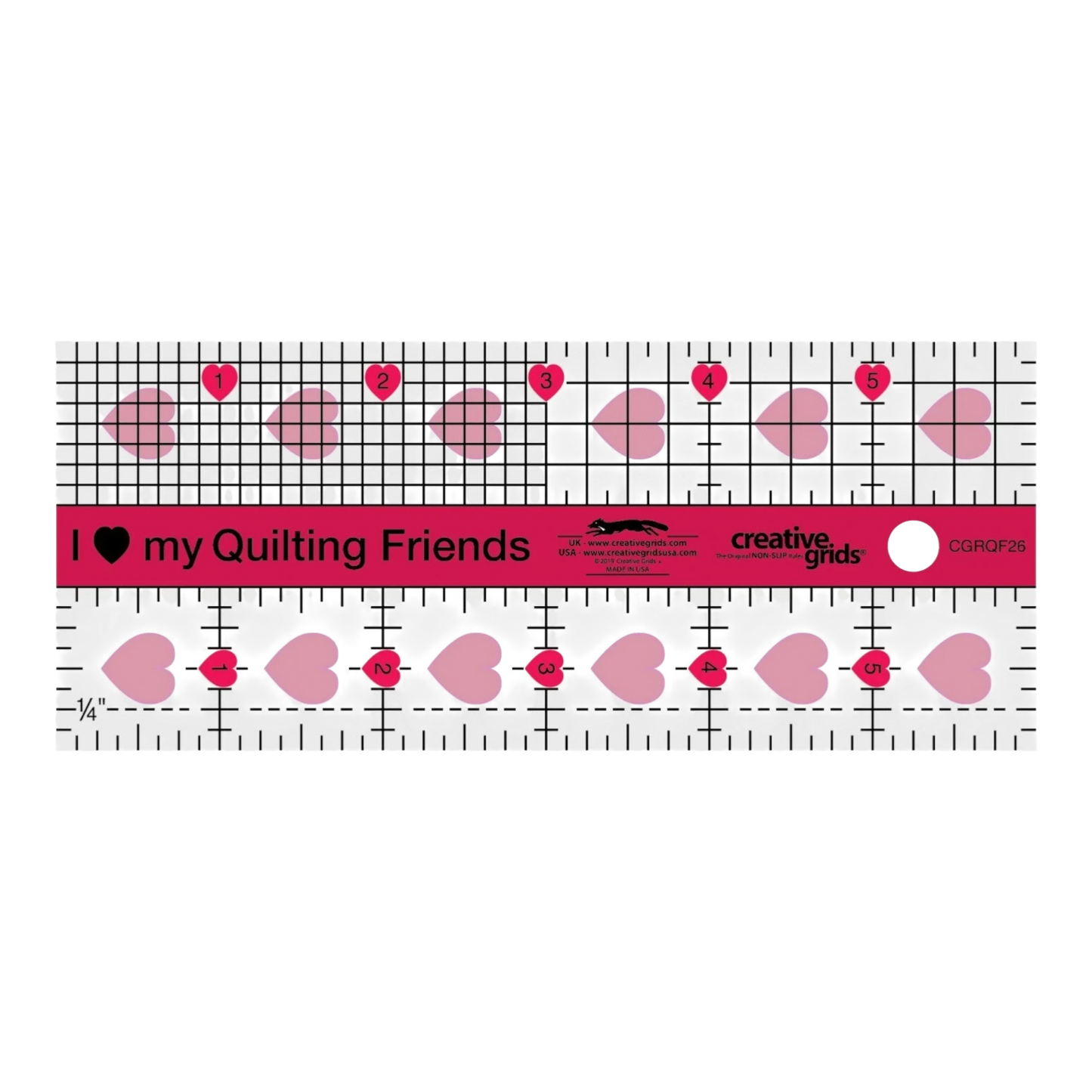 I Love My Quilt Friends Quilt Ruler 64 mm x 152 mm - CGRQF26 for precise cutting, marking and patchwork