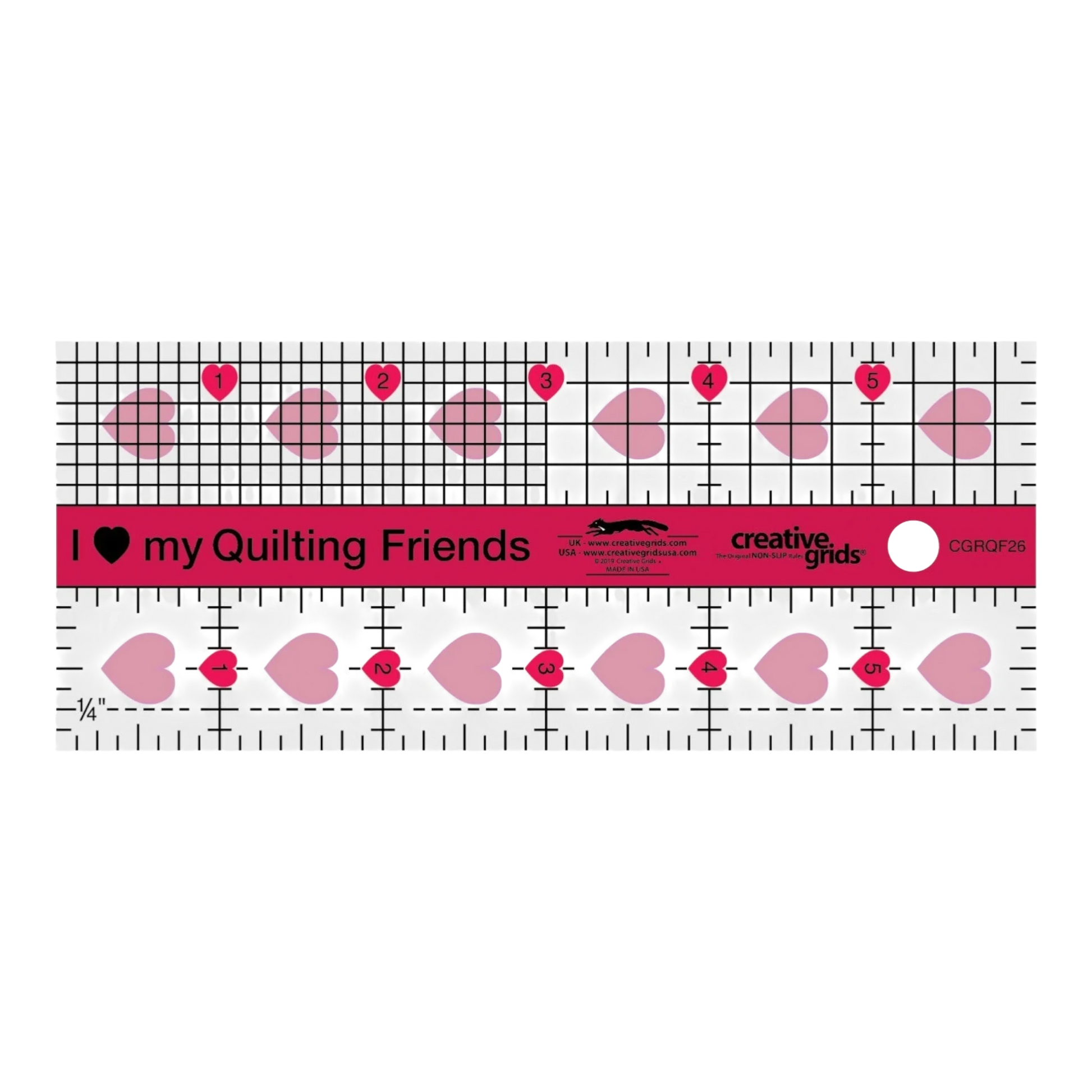 I Love My Quilt Friends Quilt Ruler 64 mm x 152 mm - CGRQF26 for precise cutting, marking and patchwork