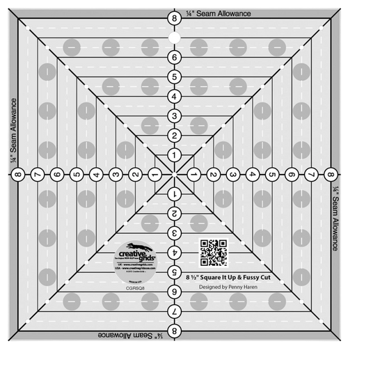 8-1/2in Square It Up or Fussy Cut Square Quilt Ruler - CGRSQ8 for precise cutting, marking and patchwork