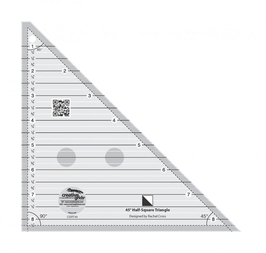 45 Degree Half-Square Triangle 8-1/2in Quilt Ruler for precise cutting, marking and patchwork