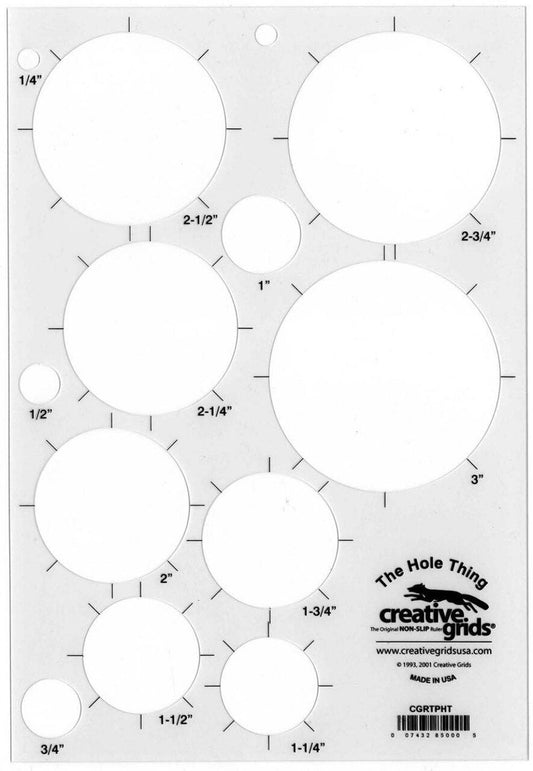 The Hole Thing Template Plastic Quilt Ruler - CGRTPHT for precise cutting, marking and patchwork