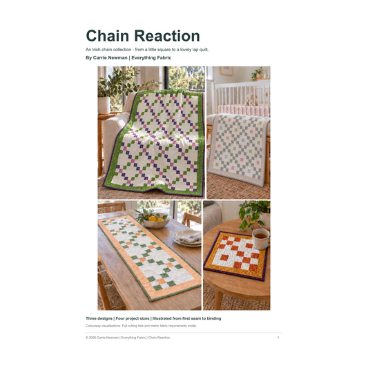 Chain Reaction Irish Chain quilt pattern PDF by Carrie Newman of Everything Fabric – pattern cover