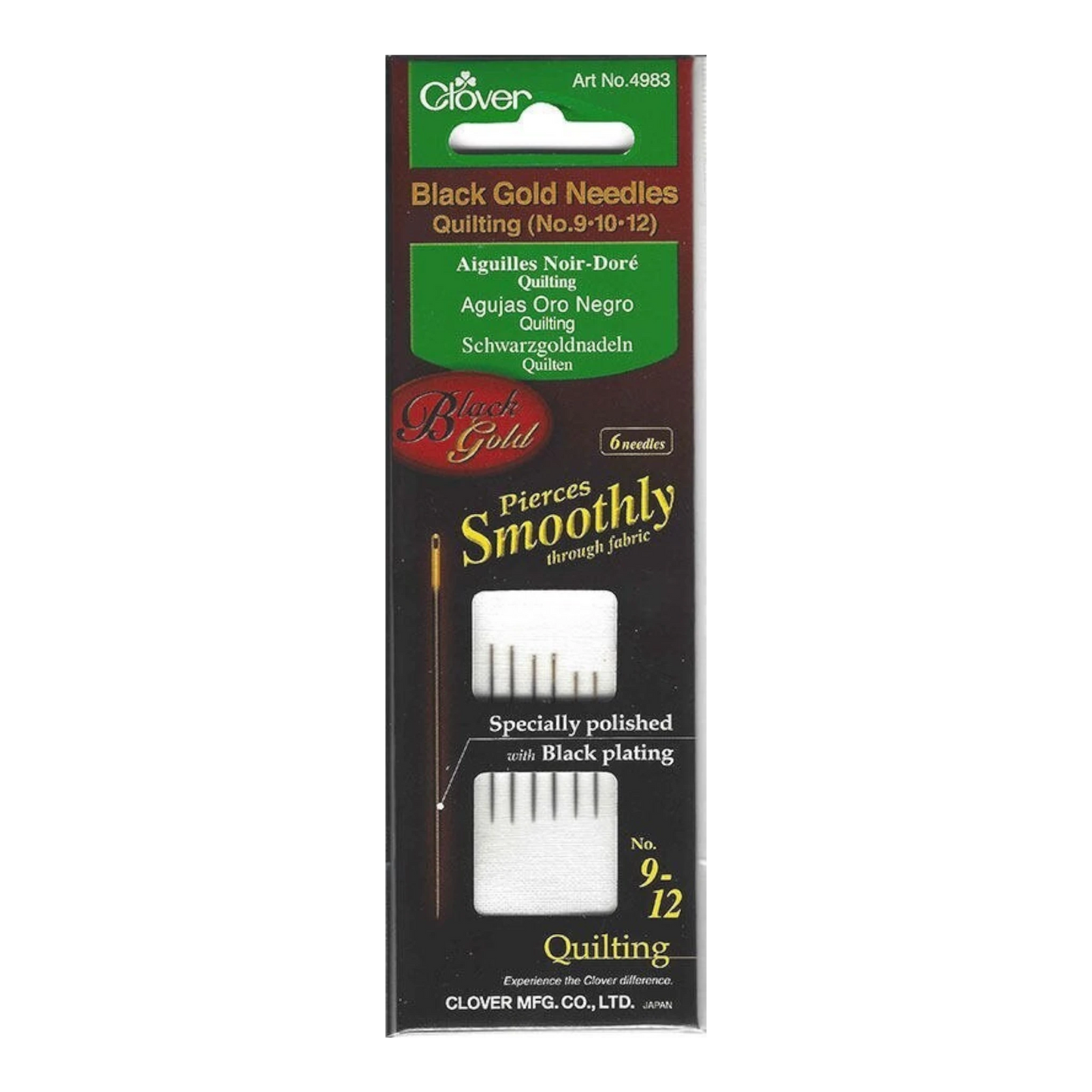 Clover Black Gold Quilting Needle Sizes 9 - 12 , quilting and needlework