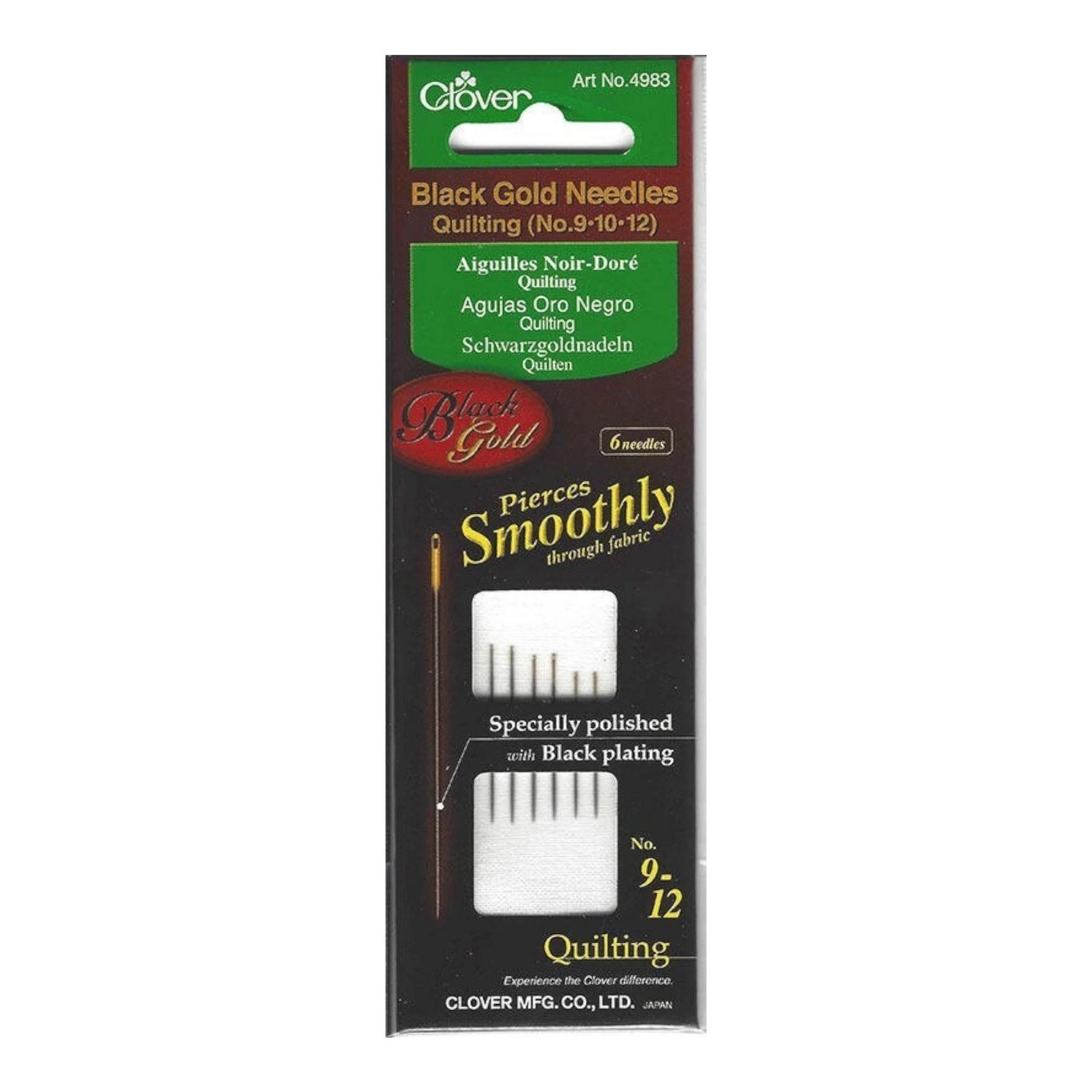 Clover Black Gold Quilting Needle Sizes 9 - 12 , quilting and needlework