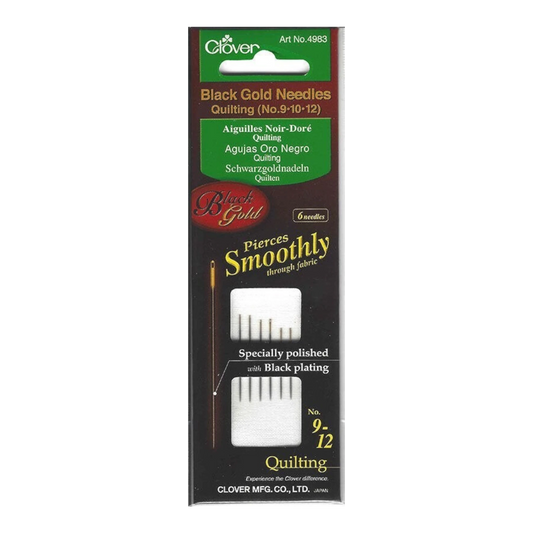 Clover Black Gold Quilting Needle Sizes 9 - 12 , quilting and needlework