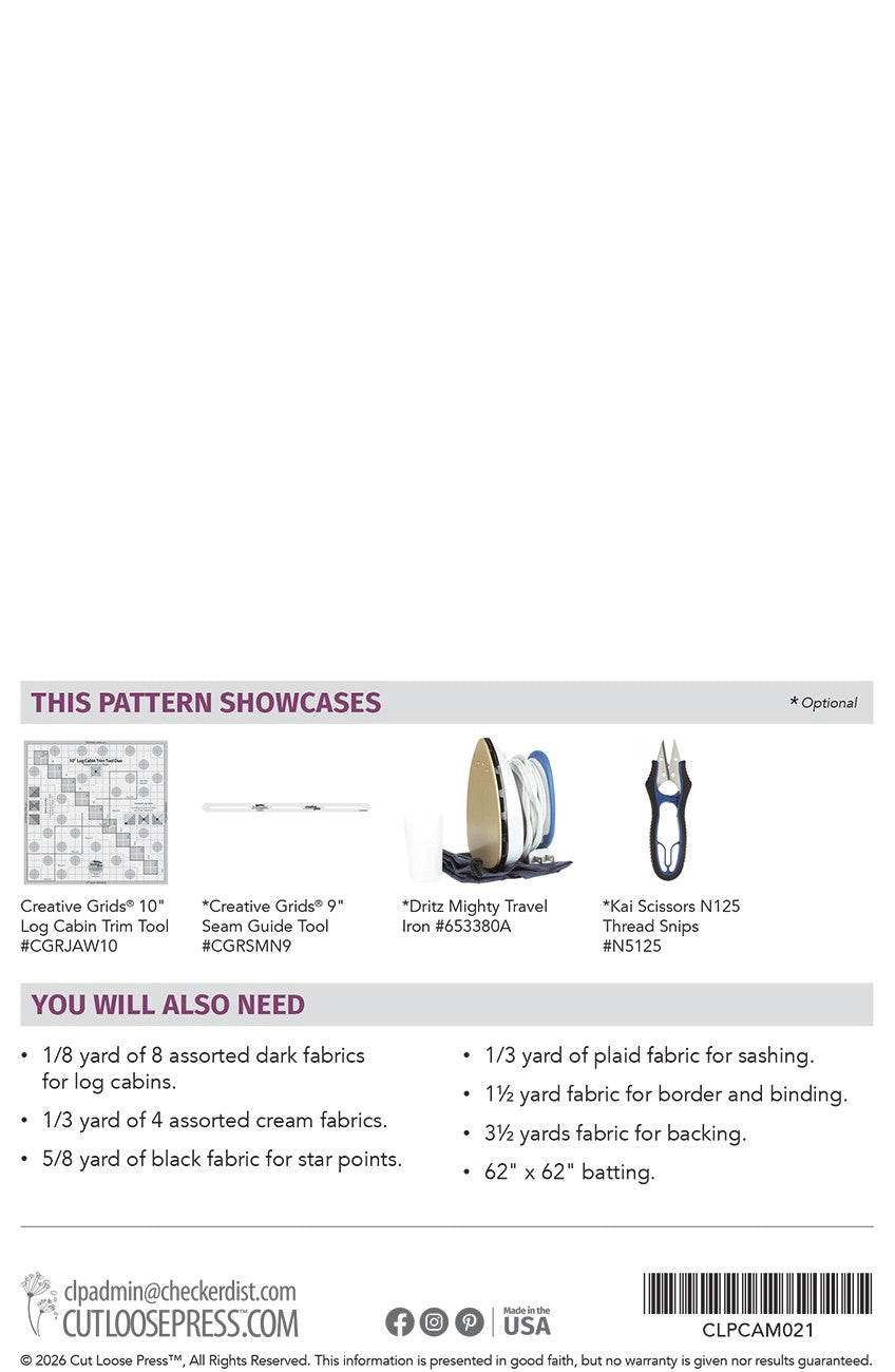 Rustic Star Quilt Pattern by Cut Loose Press - back
