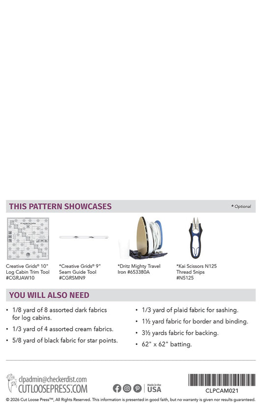 Rustic Star Quilt Pattern by Cut Loose Press - back