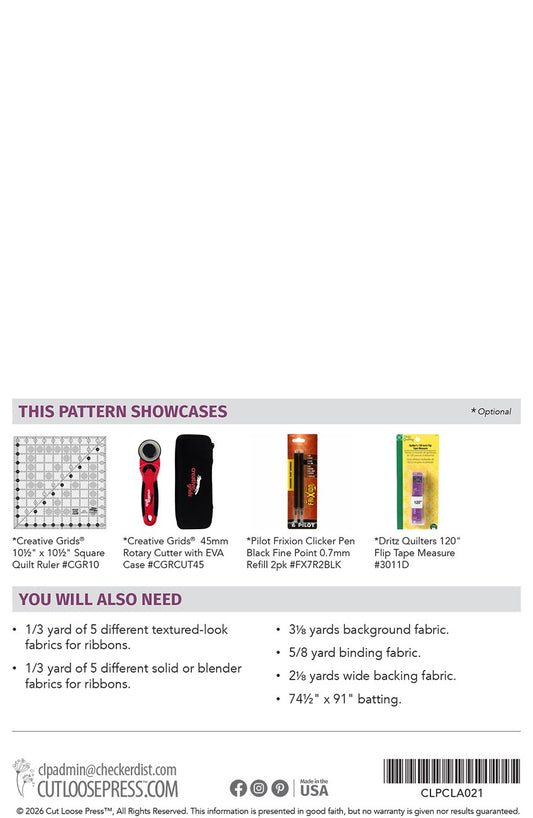Cascading Ribbons Quilt Pattern by Cut Loose Press - back