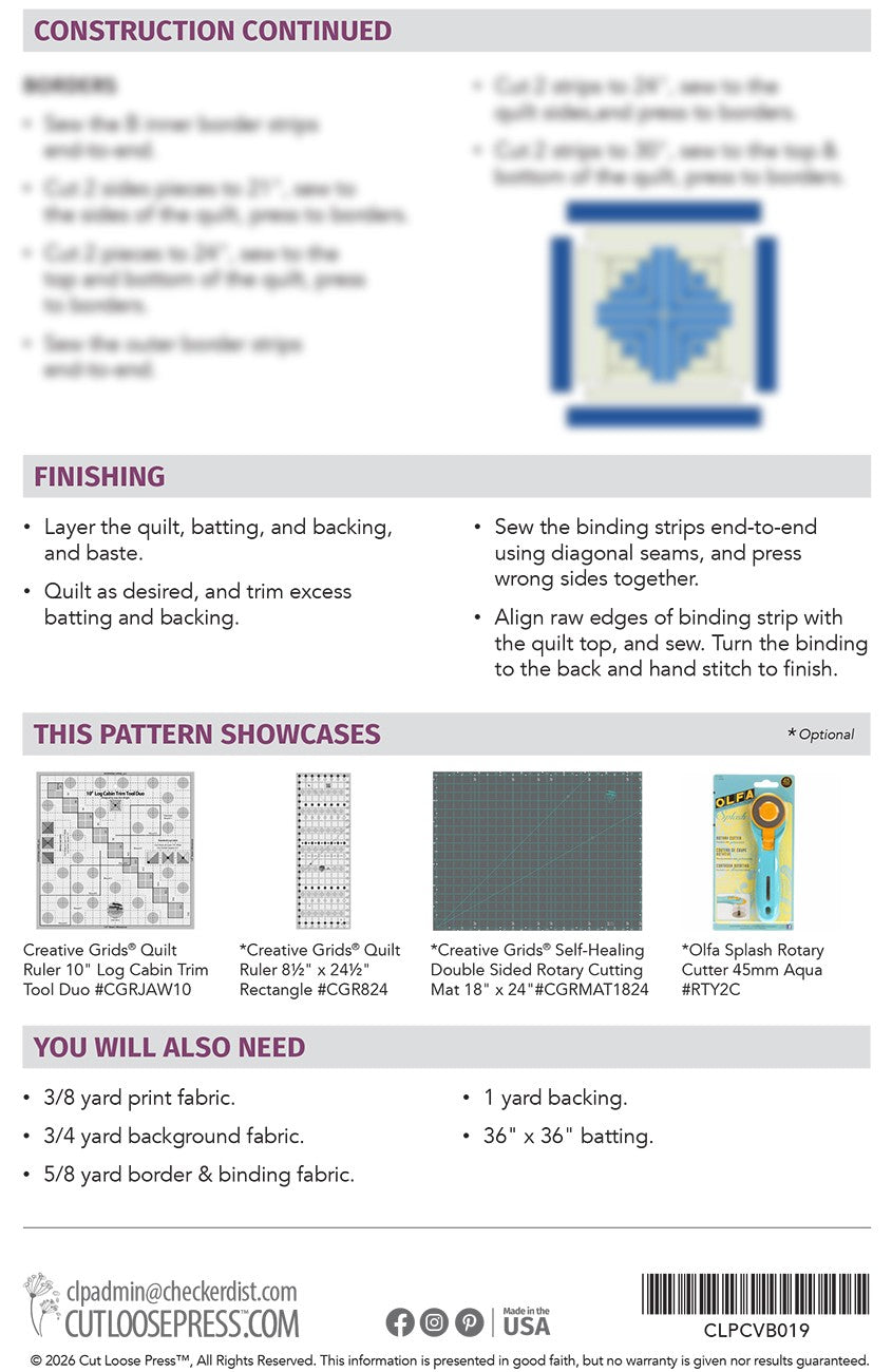 Floating Cabin Quilt Pattern by Cut Loose Press - back