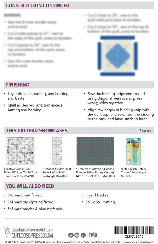 Floating Cabin Quilt Pattern by Cut Loose Press - back