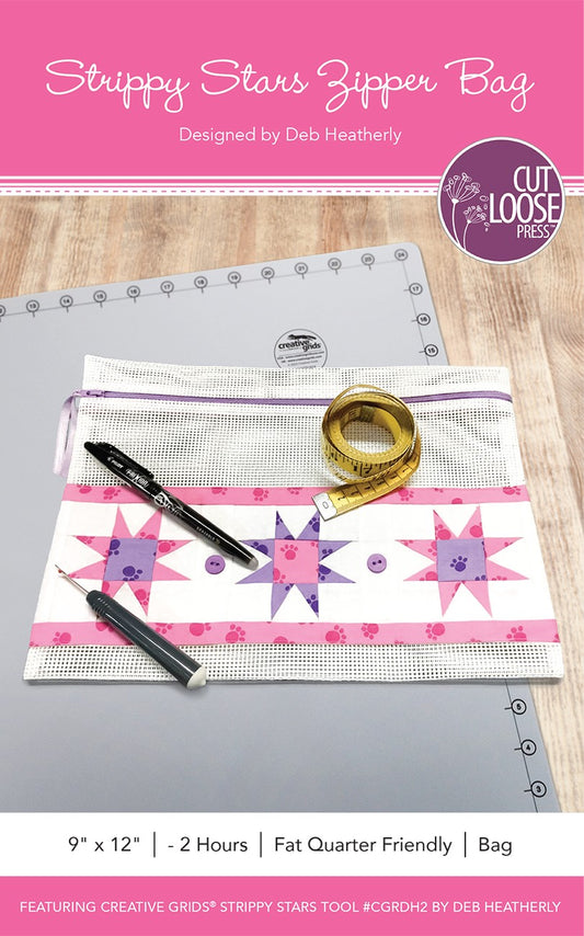 Strippy Stars Zipper Bag Pattern by Cut Loose Press - front