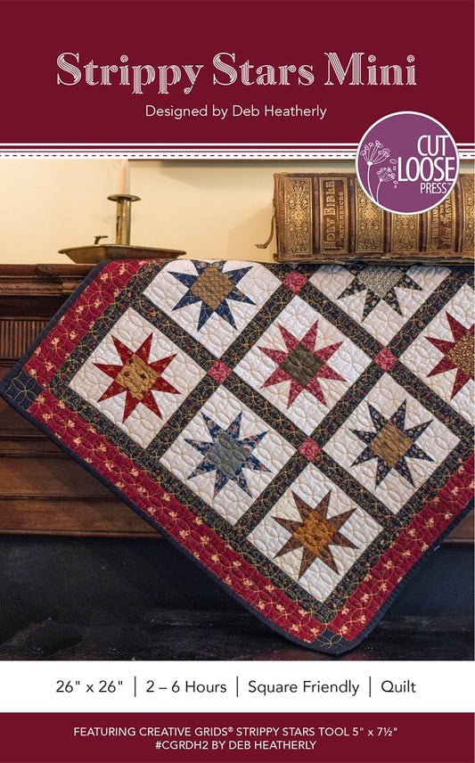 Strippy Stars Mini Quilt Pattern by Cut Loose Press - front