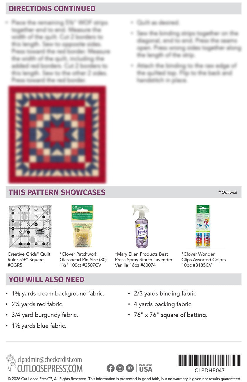 Gracie's Star Quilt Pattern by Cut Loose Press - back