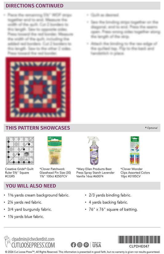 Gracie's Star Quilt Pattern by Cut Loose Press - back