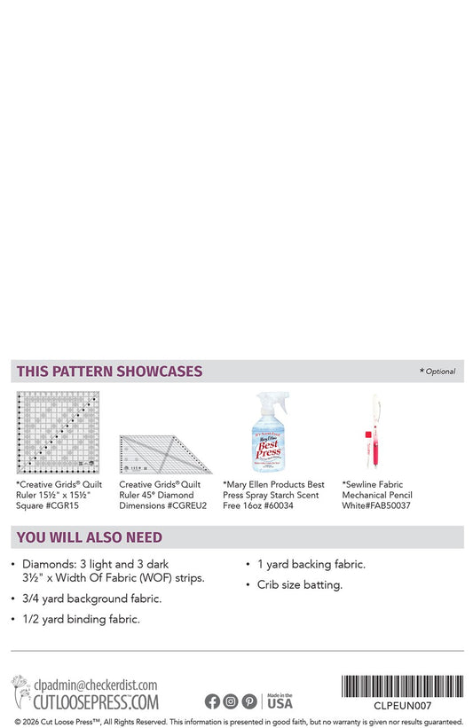 Split Diamond Table Topper Pattern by Cut Loose Press - back