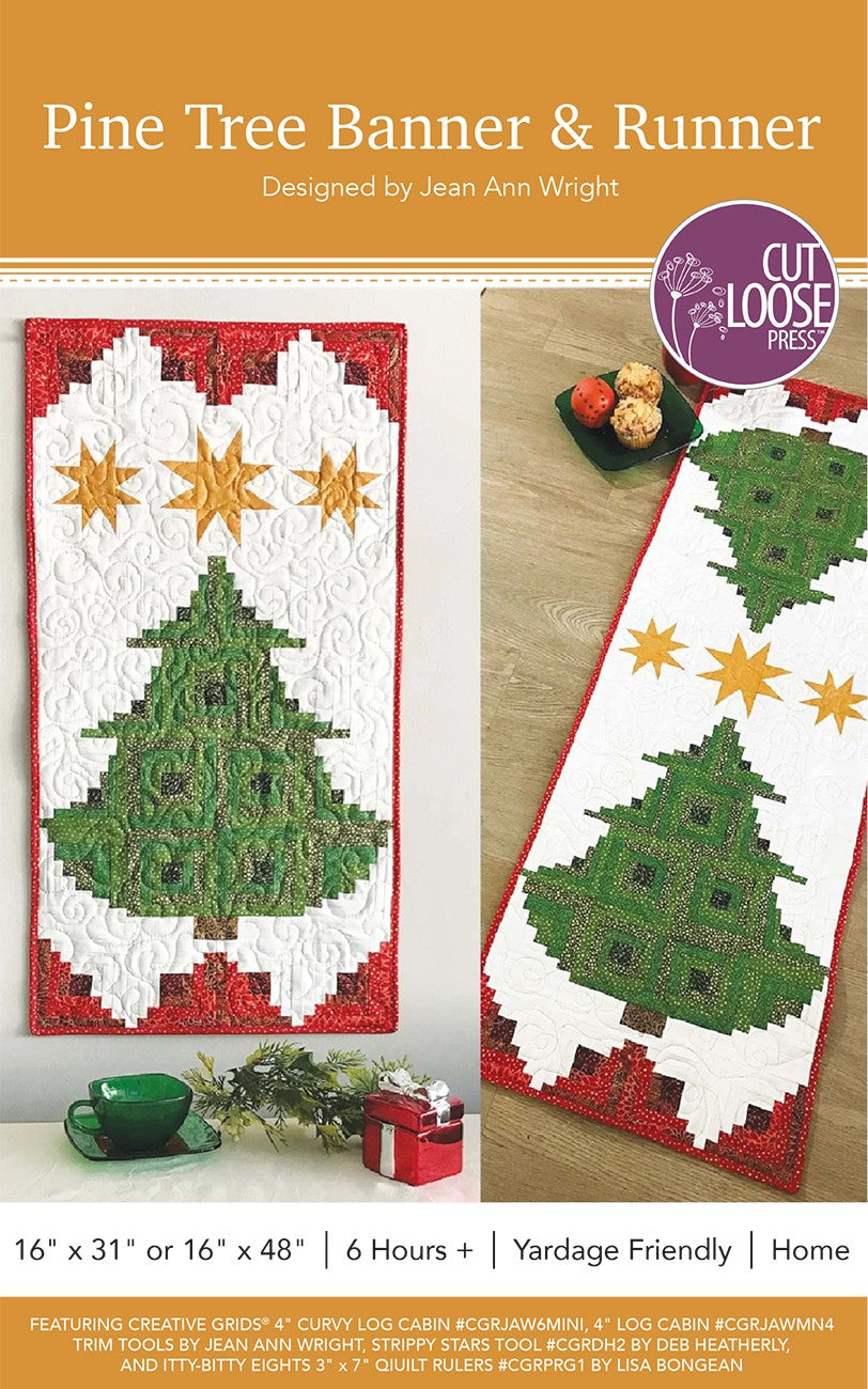 Pine Tree Banner Christmas Table Runner by Cut Loose Press - front