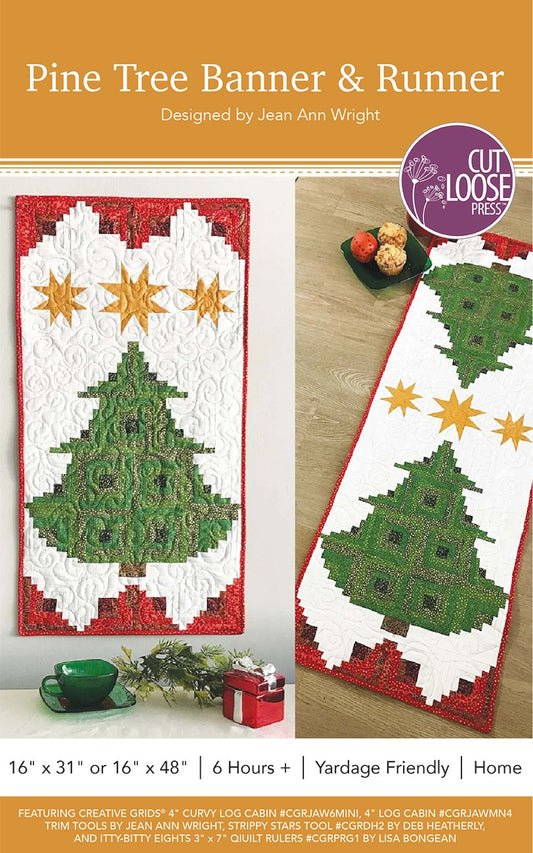 Pine Tree Banner Christmas Table Runner by Cut Loose Press - front
