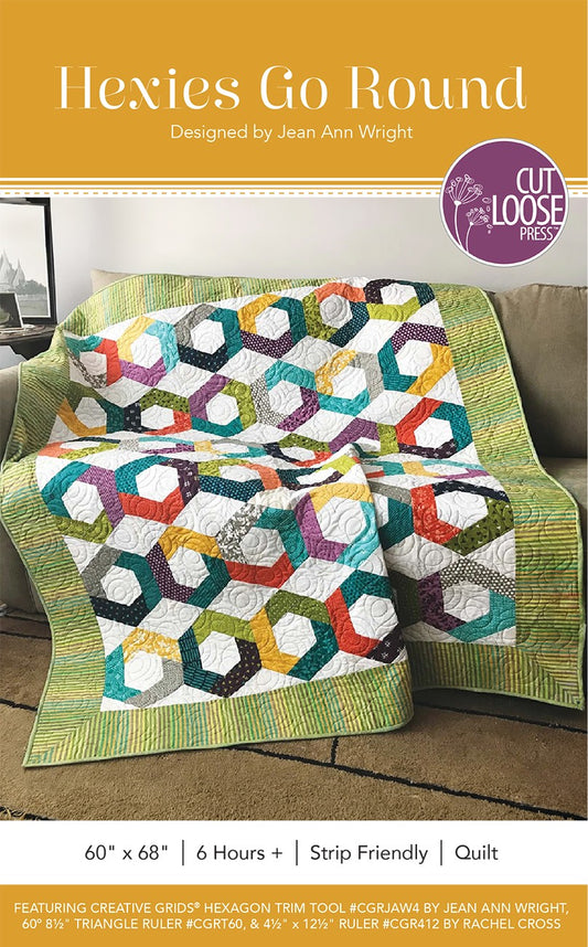 Hexies Go Round Quilt Pattern by Cut Loose Press - front