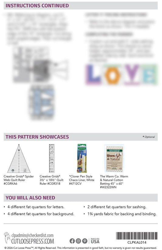 Crazy Love Table Runner Pattern by Cut Loose Press - back