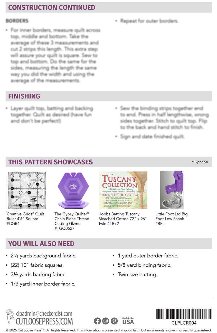 Perfection is Overrated Quilt Pattern by Cut Loose Press - back