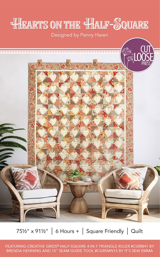 Hearts on the Half Square Quilt Pattern by Cut Loose Press - front