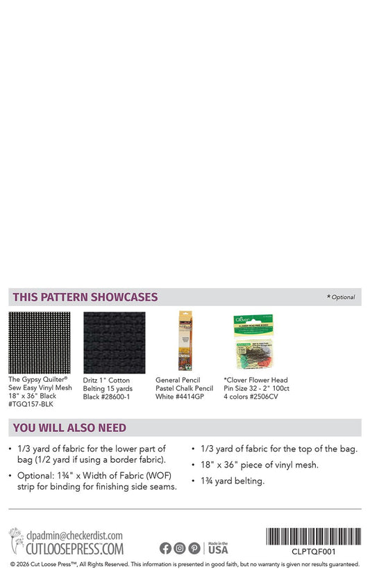 Vinyl Mesh Market Bag Pattern by Cut Loose Press - back