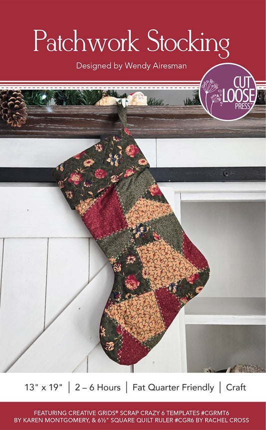 Quilted Patchwork Stocking Pattern by Cut Loose Press - front