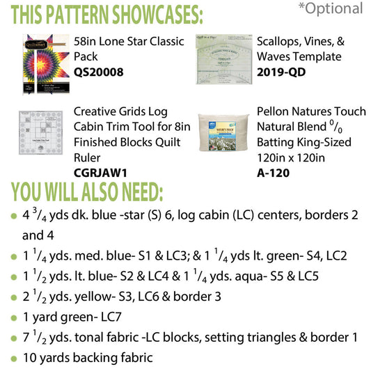 Lone Star Log Cabin Quilt sewing and quilting product