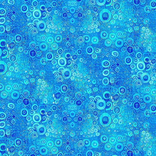 Gilded Plume - Blue Floral Scroll Metallic Blender sewing and quilting product