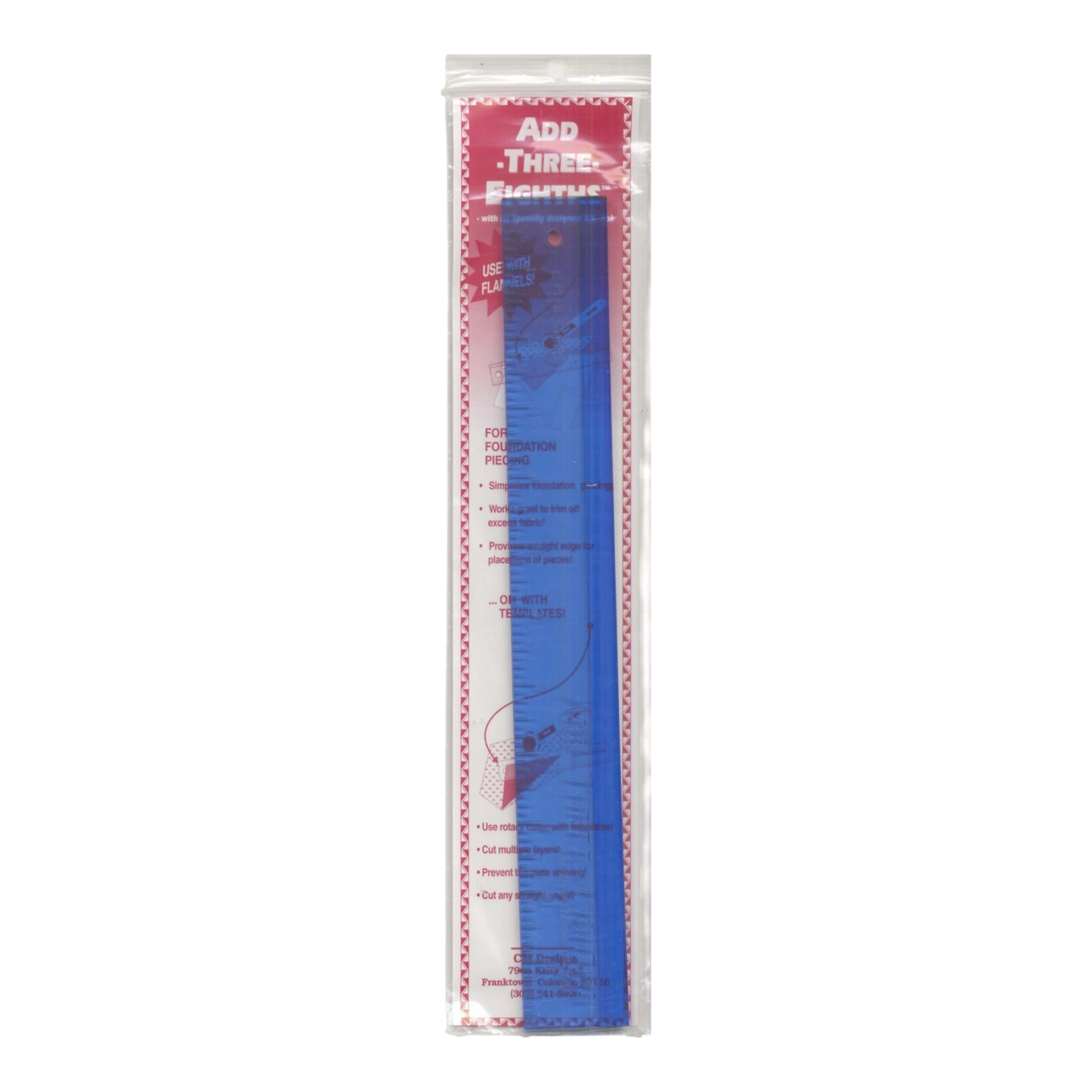Add Three-Eighths Ruler 1 1/2in x 12in for precise cutting, marking and patchwork