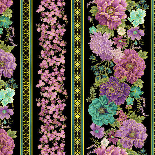 Shizuka - Black Asian Floral 279 mm Stripe Metallic sewing and quilting product