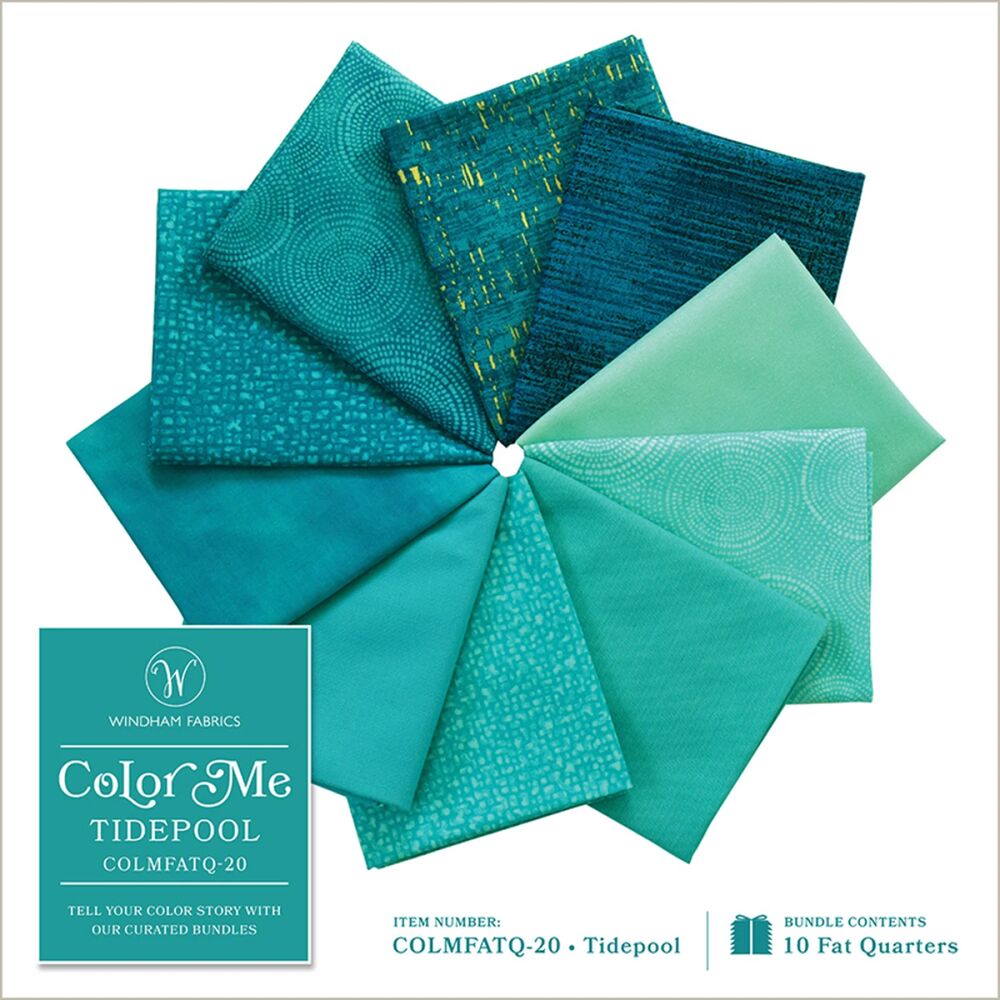 Color Me Fat Quarter Bundle Tidepool 10pcs for patchwork, quilting and sewing