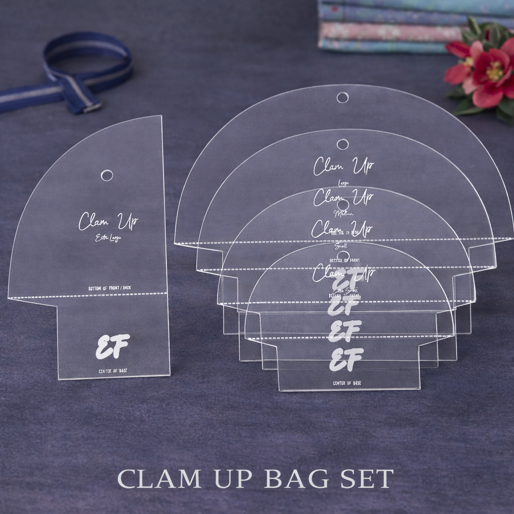 Clam Fam Bag Template Set for precise cutting, marking and patchwork